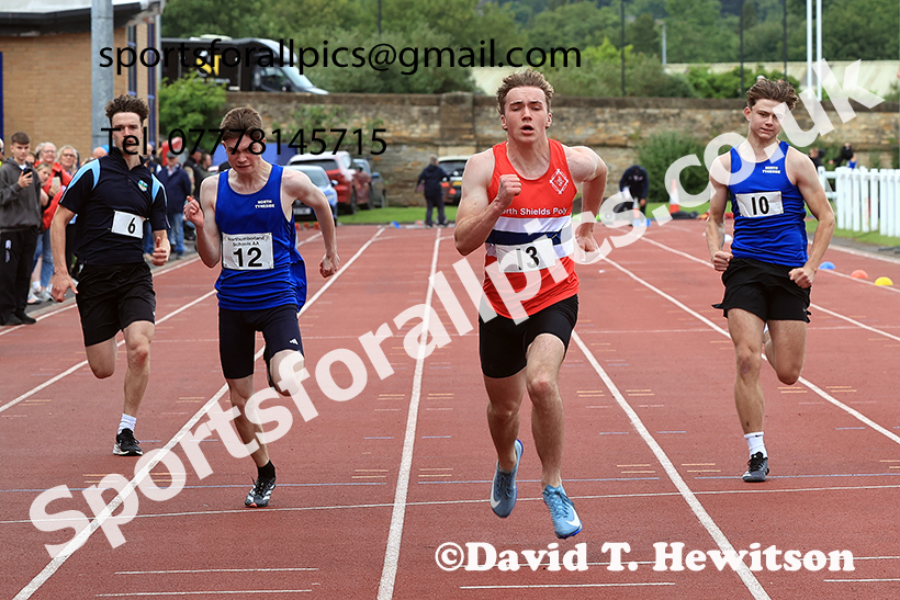 Boys 100 metres, 2025 Northumberland Schools Track and Fields, Wentworth, Hexham. Photo: David T. Hewitson/Sports for All Pics